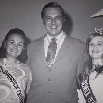 Premier Richard Bennett Hatfield at the EX. Miss Dominon of Canada 1977 - Marianne McKeen and Miss New Brunswick Bonnie Floyd
